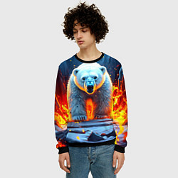 Свитшот мужской Белый медведь в огне, цвет: 3D-черный — фото 2