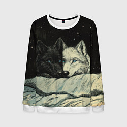 Свитшот мужской Черный волк и белая волчица, цвет: 3D-белый
