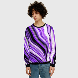 Свитшот мужской Волнистые вертикальные чёрно-фиолетовые полосы, цвет: 3D-черный — фото 2