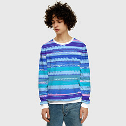Свитшот мужской Морской сине-голубой абстрактные полосы, цвет: 3D-белый — фото 2