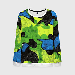 Свитшот мужской Зелено-синий абстрактный камуфляж, цвет: 3D-белый