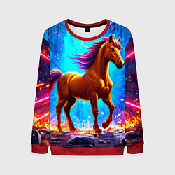 Свитшот мужской Лошадь в ярких лучах, цвет: 3D-красный