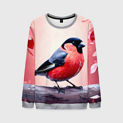 Мужской свитшот Снегирь на розовом