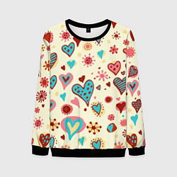 Свитшот мужской Цветные сердечки, цвет: 3D-черный