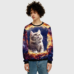 Свитшот мужской Кошка шиншилла в космосе, цвет: 3D-черный — фото 2