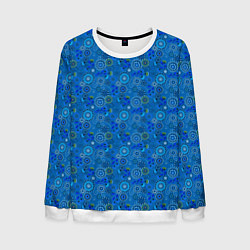 Свитшот мужской Этнический синий деревенский абстрактный узор, цвет: 3D-белый
