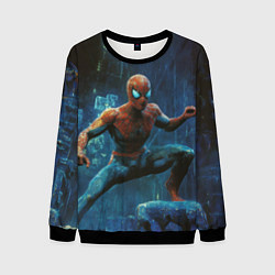 Свитшот мужской Человек - паук в ночном городе, цвет: 3D-черный