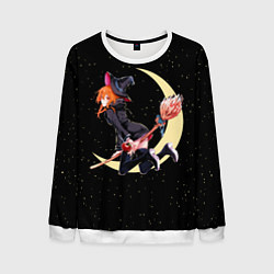 Свитшот мужской Ведьма с яблоком летит на метле, цвет: 3D-белый