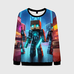 Свитшот мужской Minecraft - ai art neon glow, цвет: 3D-черный