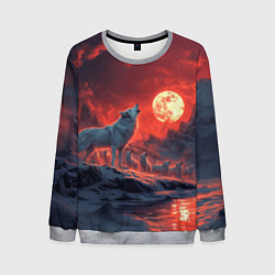 Свитшот мужской Белый волк воет на луну, цвет: 3D-меланж