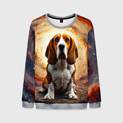 Мужской свитшот Бассет-хаунд в космосе