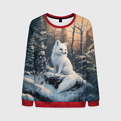 Мужской свитшот Белый лисенок в зимнем лесу