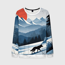 Свитшот мужской Лиса в горах, цвет: 3D-белый