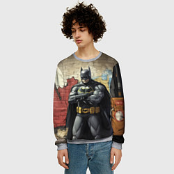 Свитшот мужской Бэтмен на фоне стены, цвет: 3D-меланж — фото 2