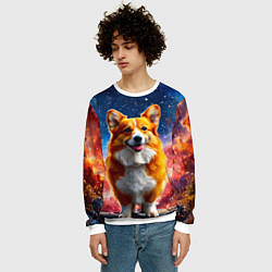 Свитшот мужской Корги и космическое небо, цвет: 3D-белый — фото 2