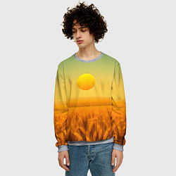 Свитшот мужской Закат над пшеничным полем, цвет: 3D-меланж — фото 2
