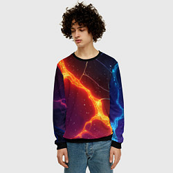 Свитшот мужской Сине-оранжевые молнии текстура, цвет: 3D-черный — фото 2