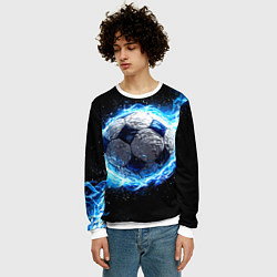 Свитшот мужской Футбольный мяч в синем пламени, цвет: 3D-белый — фото 2