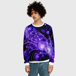 Свитшот мужской Силуэты цветов на темном фоне - фиолетовое свечени, цвет: 3D-белый — фото 2