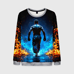 Мужской свитшот Боец крав-мага в синем пламени