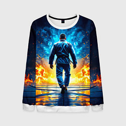 Мужской свитшот Боец джиу-джитсу в синем пламени