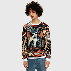 Свитшот мужской Nirvana Kurt Cobain на фоне гитар, цвет: 3D-белый — фото 2
