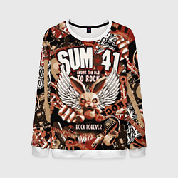 Свитшот мужской Sum 41 на фоне кролика и гитар, цвет: 3D-белый