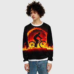 Свитшот мужской Трековый велосипедист в огне, цвет: 3D-белый — фото 2