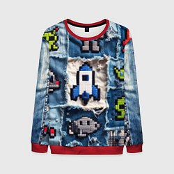 Мужской свитшот Космический пиксельный корабль
