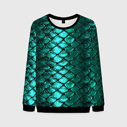Свитшот мужской Блестящая змеиная чешуя - зеленые чешуйки паттерн, цвет: 3D-черный