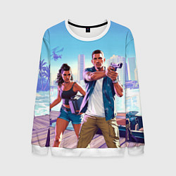 Свитшот мужской GTA 6 главные герои, цвет: 3D-белый