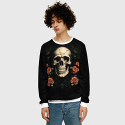 Свитшот мужской Череп в красных розах, цвет: 3D-белый — фото 2