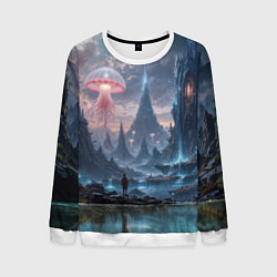Мужской свитшот Фантастический мир с медузами и озеро у гор