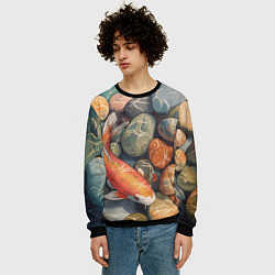 Свитшот мужской Акварельный Кои карп и камушки галька, цвет: 3D-черный — фото 2