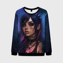 Свитшот мужской Девушка неформалка cosmic hell goth, цвет: 3D-черный