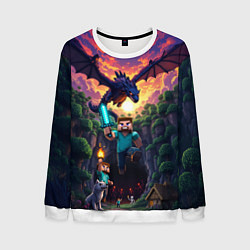 Мужской свитшот Дракон края и Стив - Майнкрафт арт