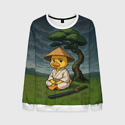Свитшот мужской Утенок самурай - медитация, цвет: 3D-белый