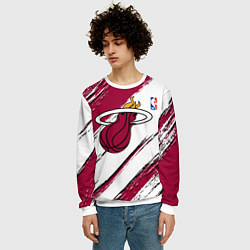 Свитшот мужской Майами Хит - линии с потертостями, цвет: 3D-белый — фото 2