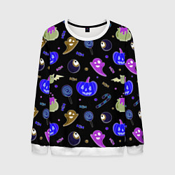 Свитшот мужской Halloween blue black pumpkin, цвет: 3D-белый