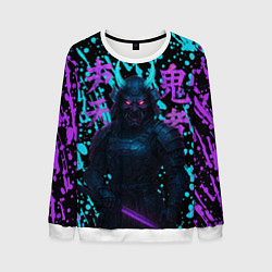 Свитшот мужской Неоновый киберсамурай, цвет: 3D-белый