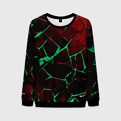 Свитшот мужской Битые плиты тёмно-красный с зелёным, цвет: 3D-черный