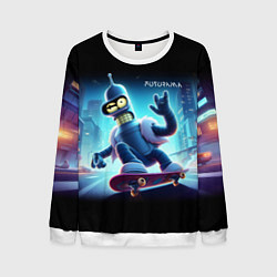 Свитшот мужской Bender is a skateboarder in neon street - ai art, цвет: 3D-белый