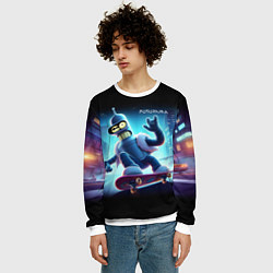 Свитшот мужской Bender is a skateboarder in neon street - ai art, цвет: 3D-белый — фото 2