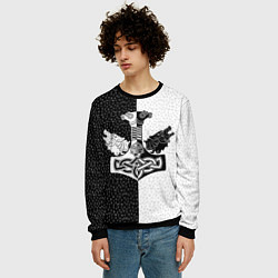 Свитшот мужской Волки воины и знак молот тора в рунах, цвет: 3D-черный — фото 2