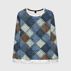 Свитшот мужской Джинсовый пэчворк ромбовый узор, цвет: 3D-белый