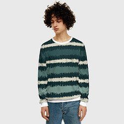 Свитшот мужской Полосы зигзагообразные зеленые, цвет: 3D-белый — фото 2