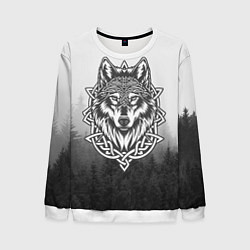 Свитшот мужской Волк в кельтском стиле и лес, цвет: 3D-белый