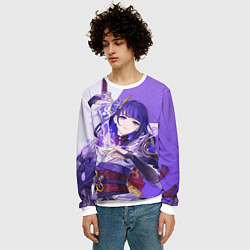 Свитшот мужской Сёгун Райдэн Genshin Impact thunder, цвет: 3D-белый — фото 2