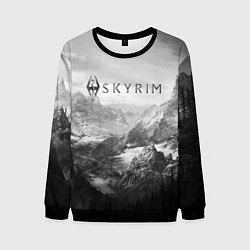 Свитшот мужской Скайрим - черно белый пейзаж, цвет: 3D-черный