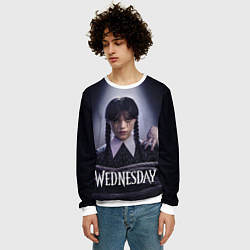Свитшот мужской Связаная Уэнсдэй с вещью Wednesday, цвет: 3D-белый — фото 2